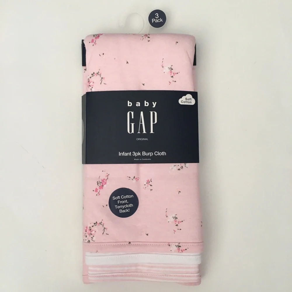 Baby Burp Cloths 3 Soft and Absorbent Pink Floral Stripes White NEW | Baby Gap
